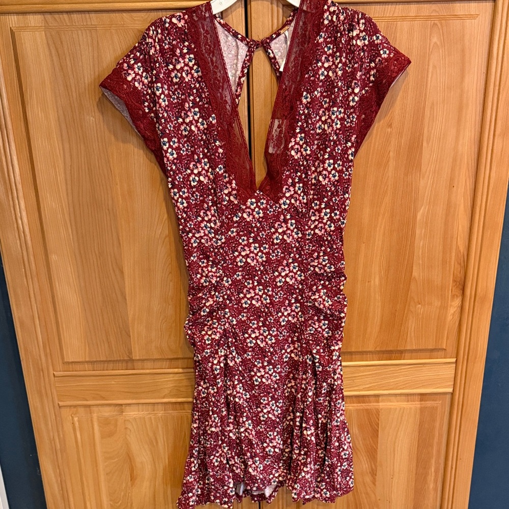 NWT Free People Burgundy Floral Backless Dress